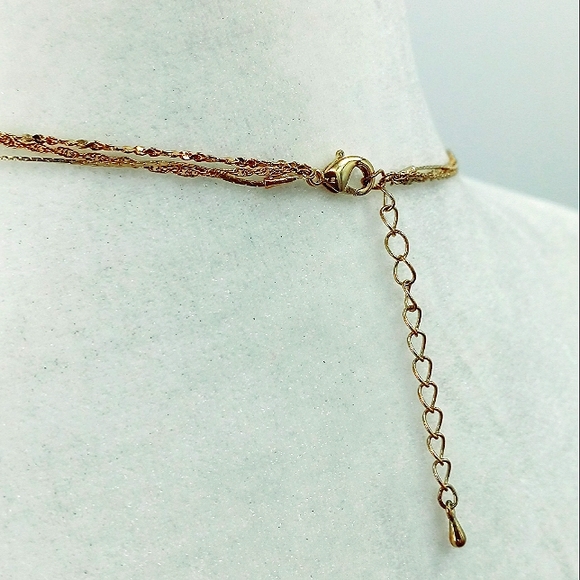 GOLD PLATED Three Strand Delicate Chain Necklace With Bar Pendant - Picture 8 of 9